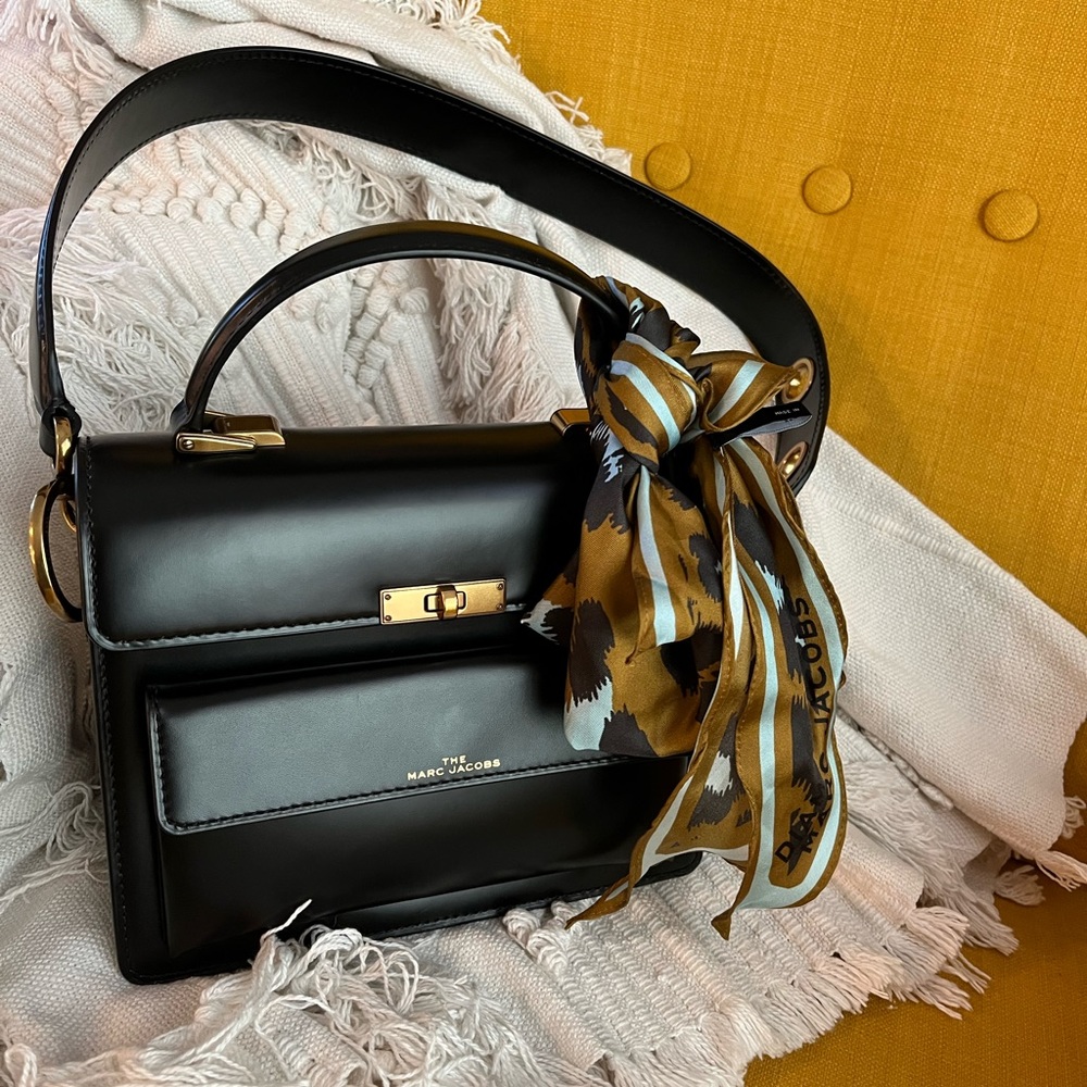 😍 Marc Jacobs The Uptown Black Leather Satchel Shoulder Bag & Scarf